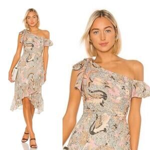 Ulla Johnson Uma Midi Dress Ivory Birds Of Paradise Ruffle Asymmetrical 0 2 Silk